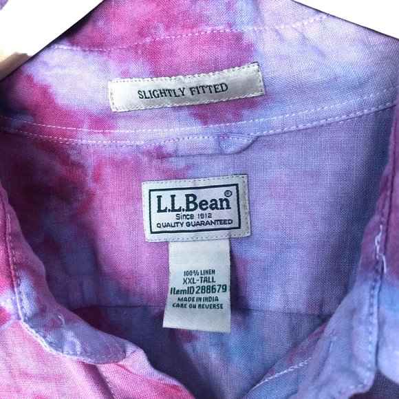 Custom Ice Tie Dye Linen button down shirt XXL Tall LL Bean purple pink - Picture 2 of 4